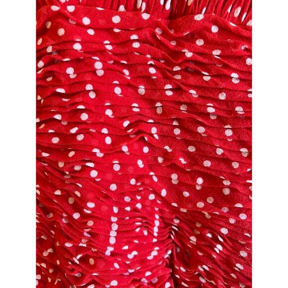 Scarlet Romance Polka Dot Ruched Drop Waist Floral applique Retro holiday Sz S/M - Picture 8 of 11